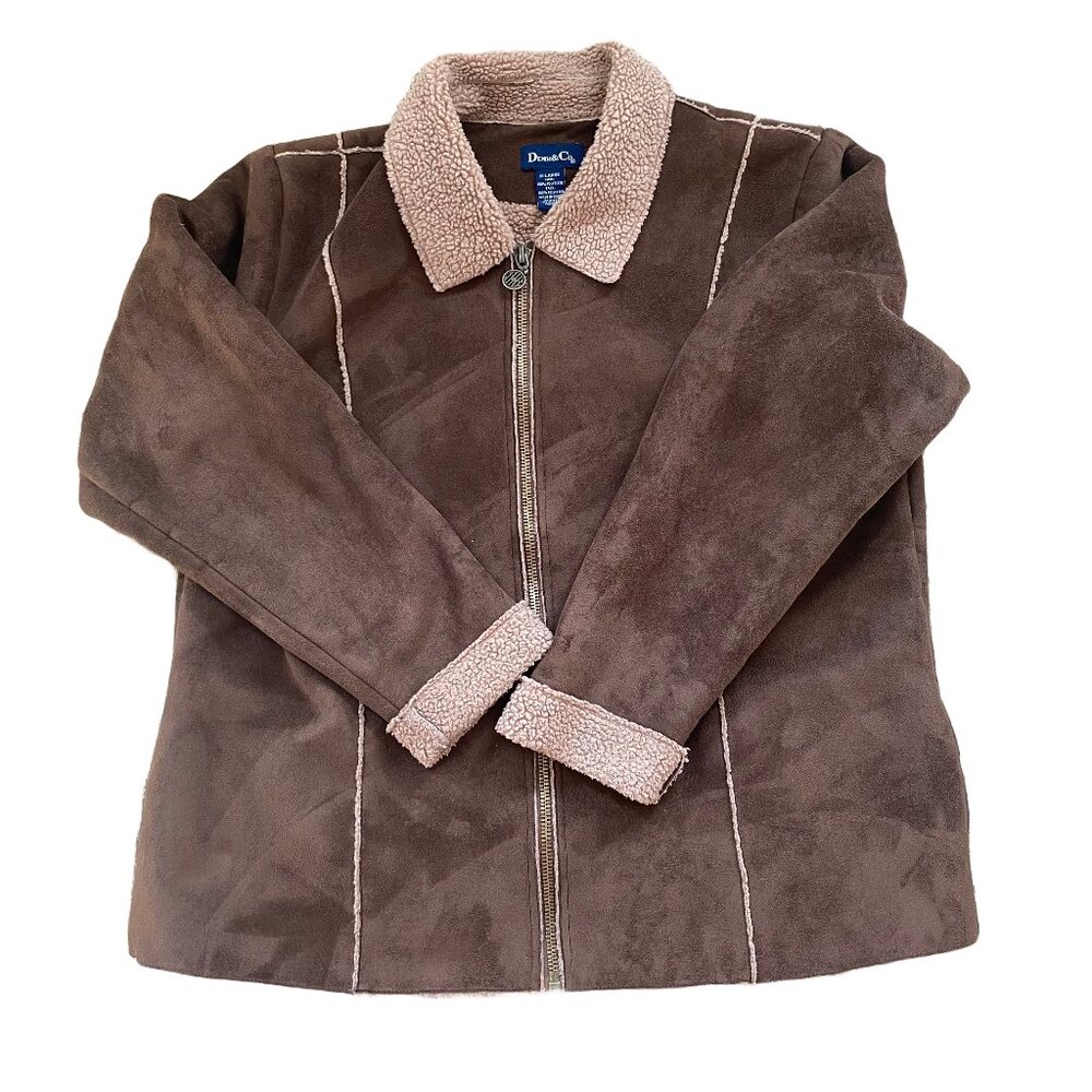 Vintage 90s Denim & Co Faux Suede/Sherpa Brown Jacket, Womens XL